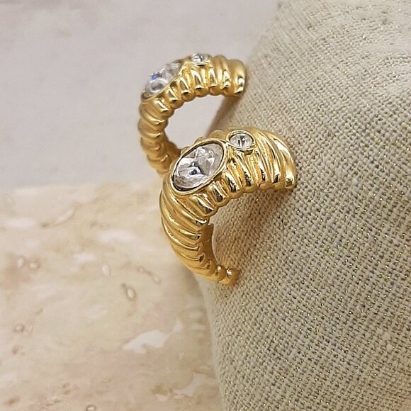 VTG Givenchy Gold Tone Shrimp Rhinestone Post Back Pierced Earrings - Picture 5 of 10